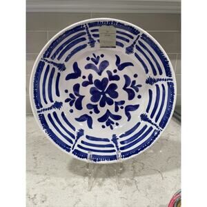 BLUE STRIPE FLORAL Large 12x4” Melamine Serving Bowl Salad Chip Party Outdoor